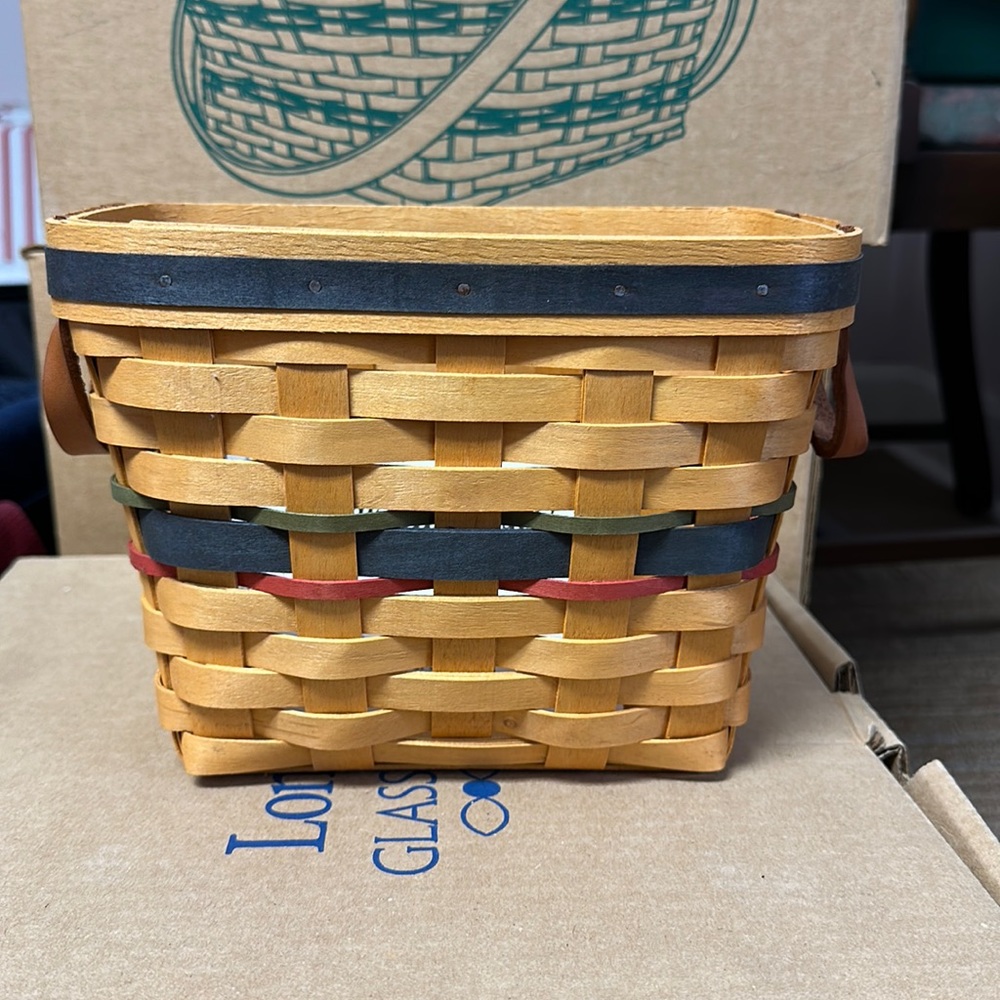 Longaberger sales award basket with leather handles. Stored since acquired.